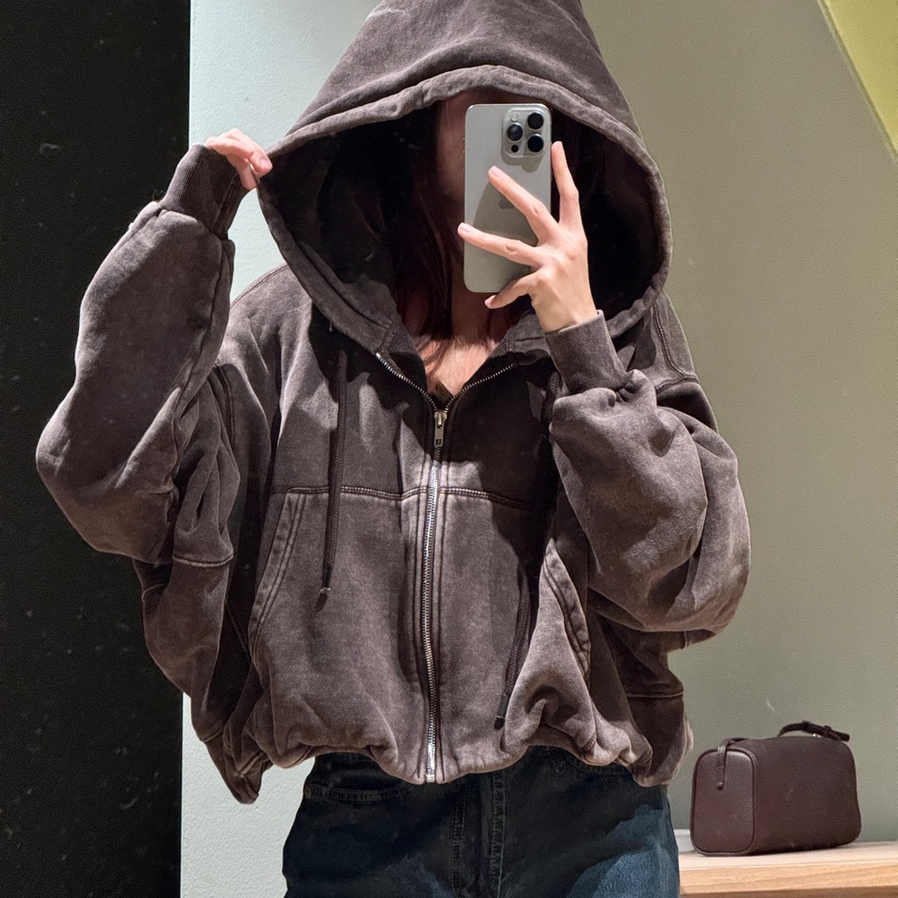 R13 balloon Women's Brown Hooded zip up Jacket